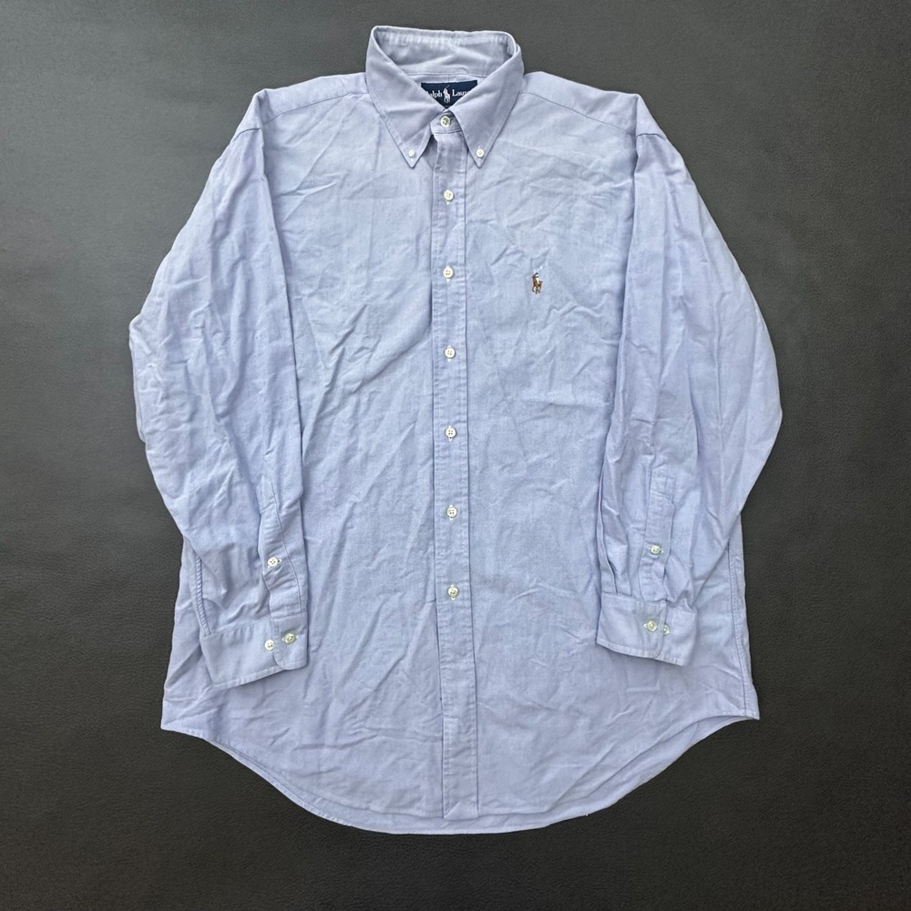 Vintage Ralph Lauren Oxfird Shirt Mens XL Blue 100% Cotton 2000s Preppy Button